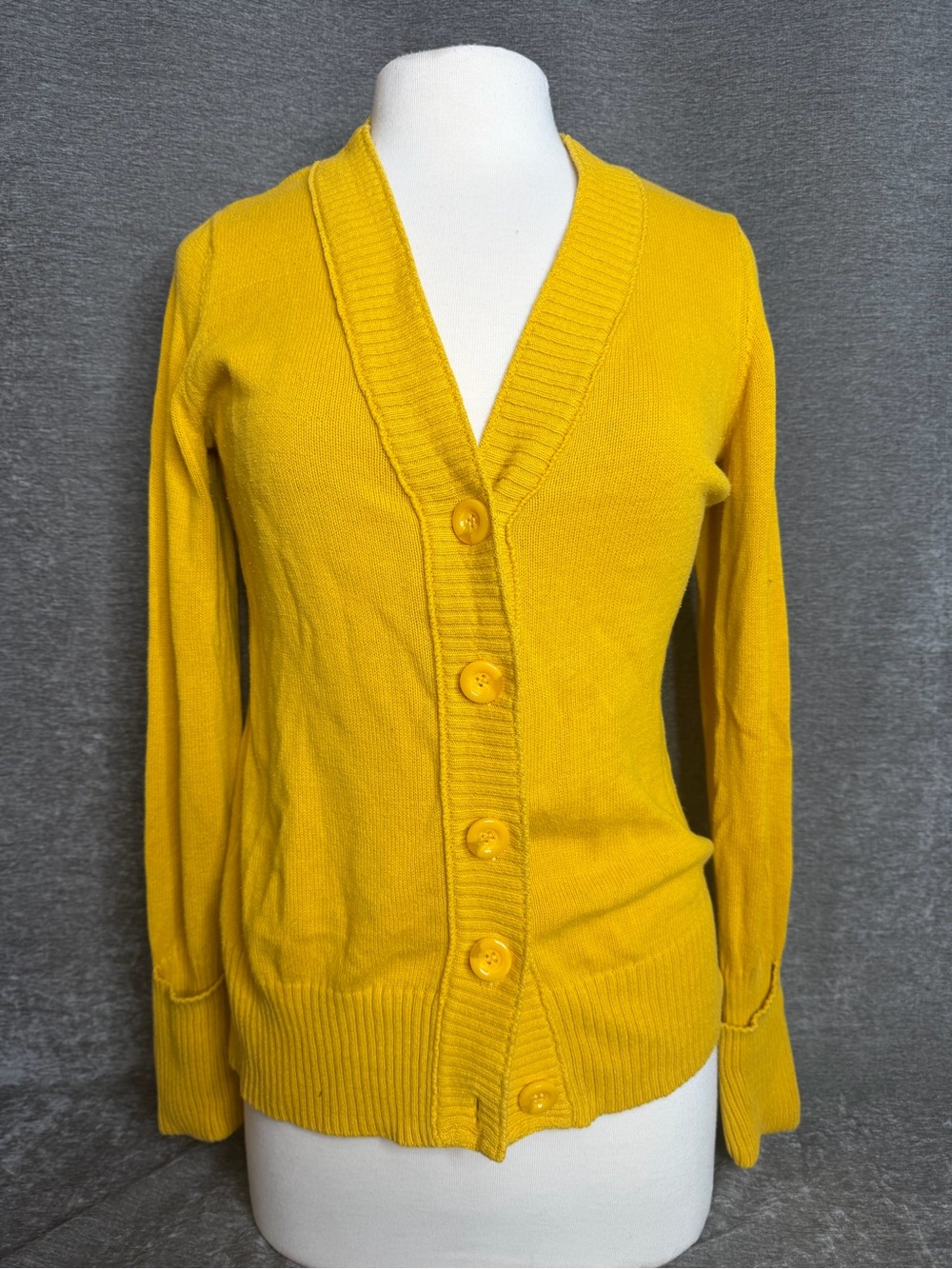 Faded Glory Mustard Yellow V-Neck Button Cardigan